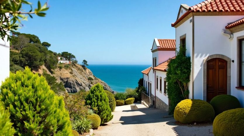 Coastal property in Portugal with traditional architecture and greenery.
